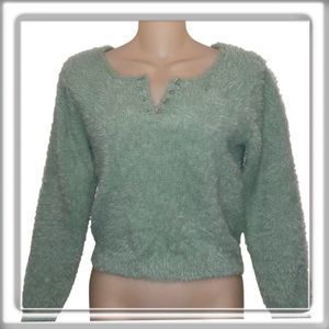 Sweet & Sinful Cropped Fuzzy Mint Green Sweater 3/4 Sleeve Size Small